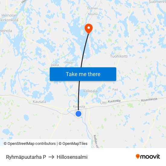 Ryhmäpuutarha P to Hillosensalmi map