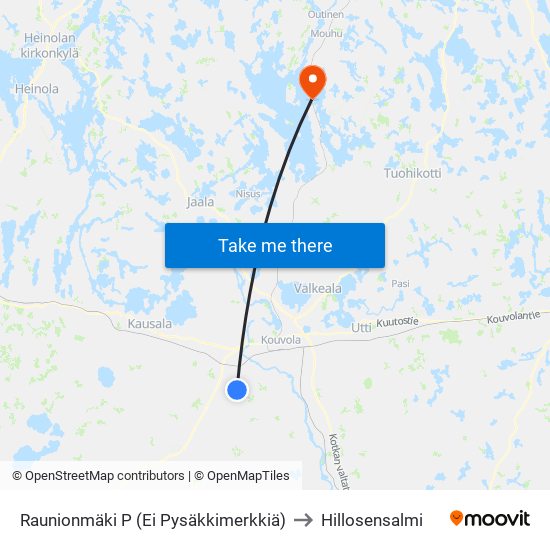 Raunionmäki P (Ei Pysäkkimerkkiä) to Hillosensalmi map