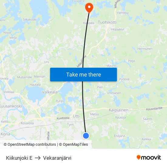 Kiikunjoki E to Vekaranjärvi map