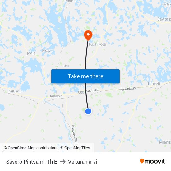 Savero Pihtsalmi Th E to Vekaranjärvi map