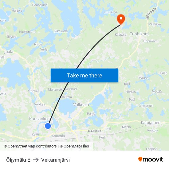 Öljymäki E to Vekaranjärvi map