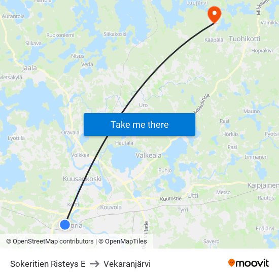 Sokeritien Risteys E to Vekaranjärvi map