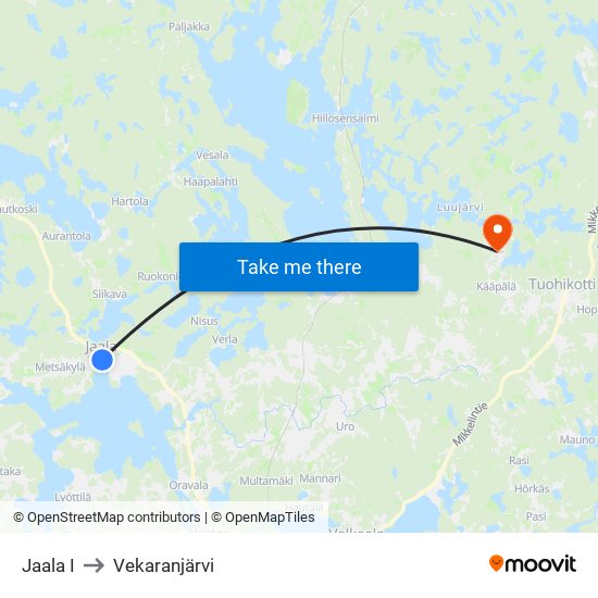 Jaala I to Vekaranjärvi map