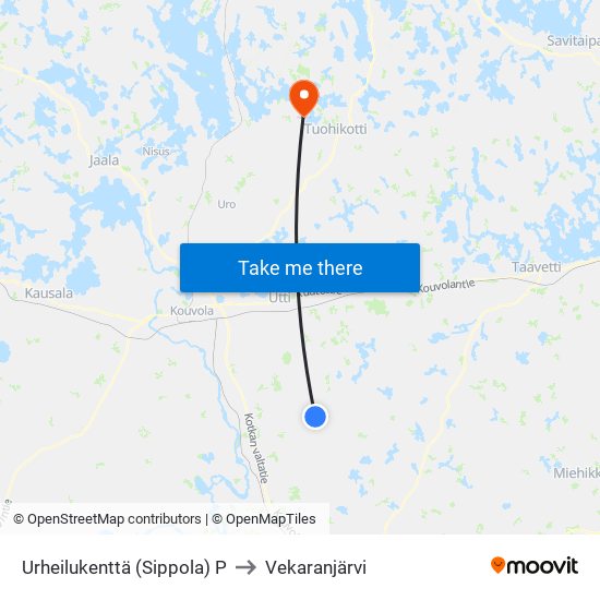 Urheilukenttä (Sippola) P to Vekaranjärvi map