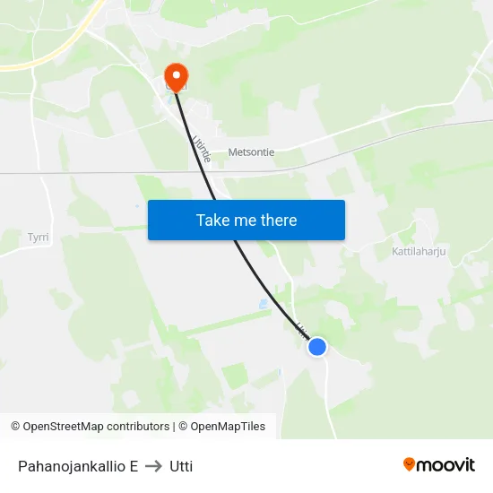 Pahanojankallio E to Utti map