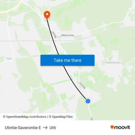 Utintie-Saverontie E to Utti map