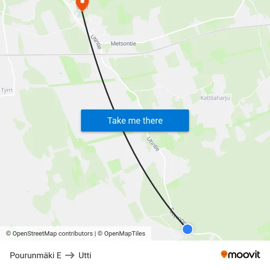 Pourunmäki E to Utti map