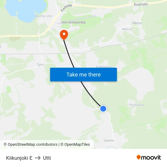 Kiikunjoki E to Utti map