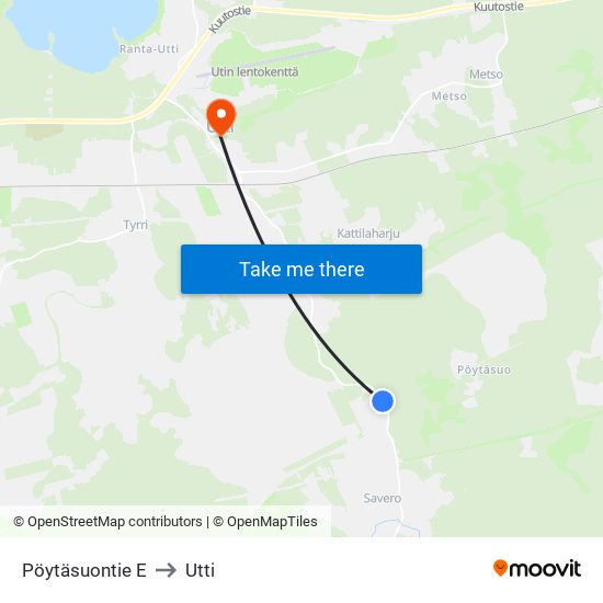 Pöytäsuontie E to Utti map
