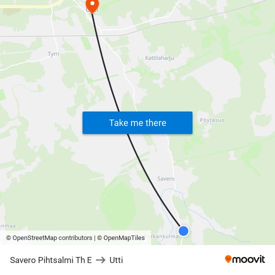 Savero Pihtsalmi Th E to Utti map