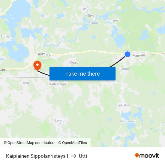 Kaipiainen Sippolanristeys I to Utti map