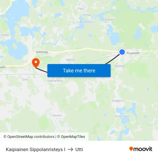 Kaipiainen Sippolanristeys I to Utti map