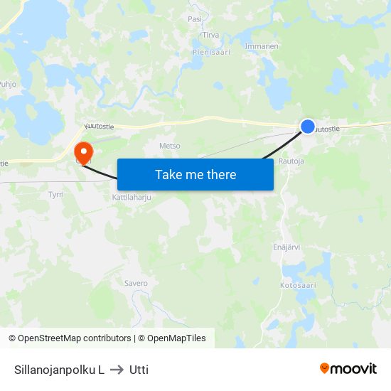 Sillanojanpolku L to Utti map