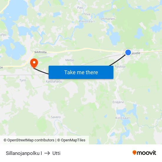 Sillanojanpolku I to Utti map