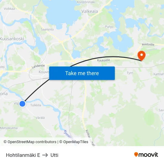 Hohtilanmäki E to Utti map