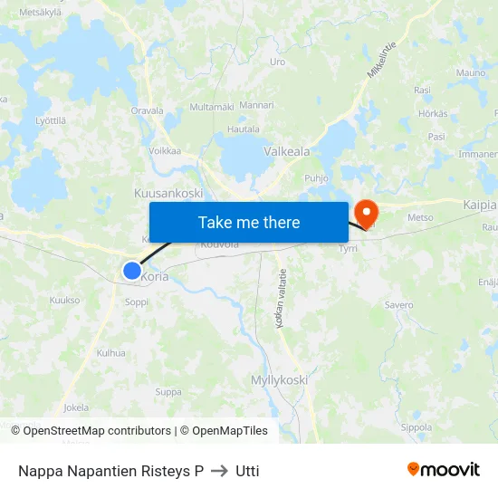 Nappa Napantien Risteys P to Utti map
