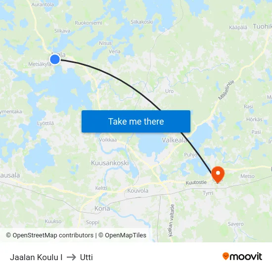 Jaalan Koulu I to Utti map