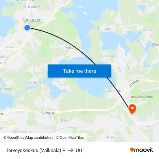 Terveyskeskus (Valkeala) P to Utti map