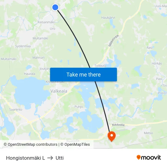 Hongistonmäki L to Utti map