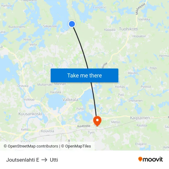 Joutsenlahti E to Utti map