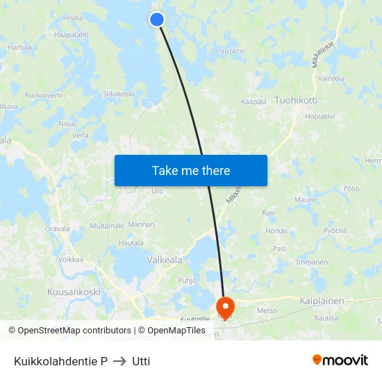 Kuikkolahdentie P to Utti map
