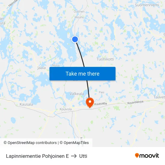 Lapinniementie Pohjoinen E to Utti map