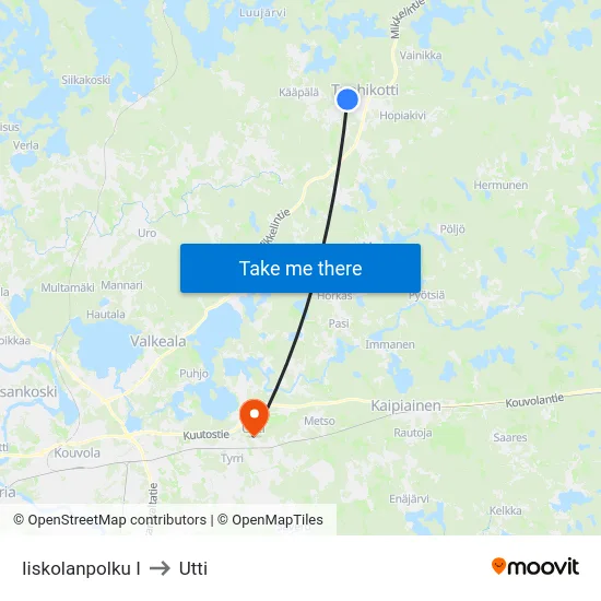 Iiskolanpolku I to Utti map
