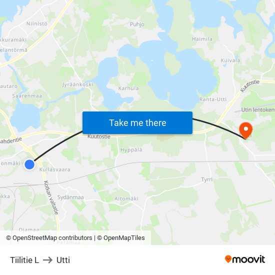 Tiilitie L to Utti map