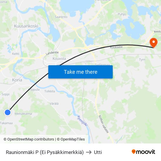 Raunionmäki P (Ei Pysäkkimerkkiä) to Utti map