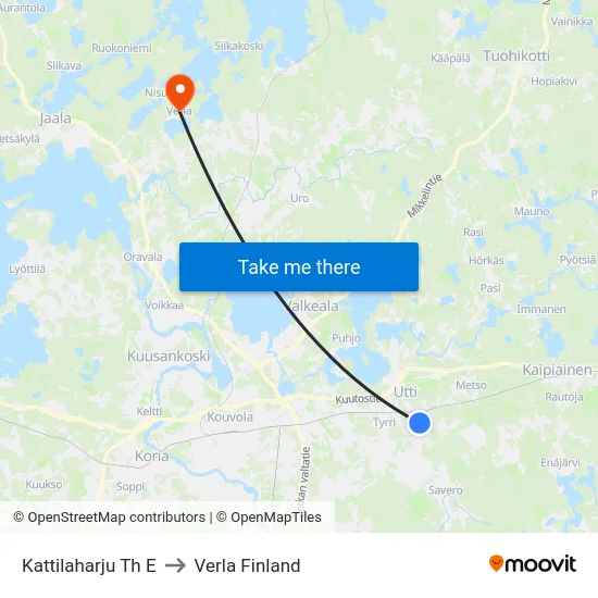 Kattilaharju Th E to Verla Finland map