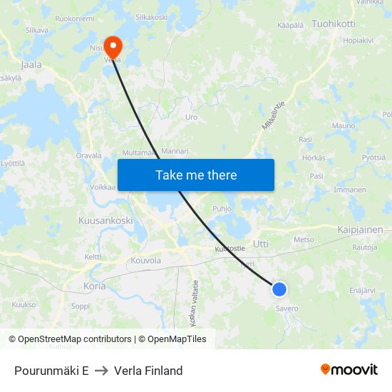 Pourunmäki E to Verla Finland map