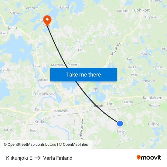 Kiikunjoki E to Verla Finland map