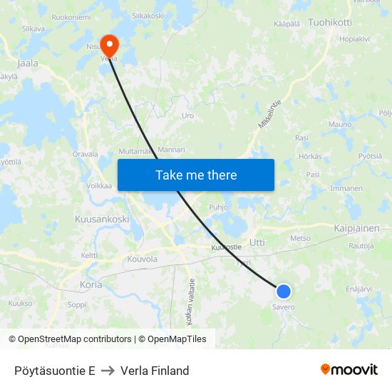 Pöytäsuontie E to Verla Finland map