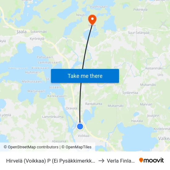 Hirvelä (Voikkaa) P (Ei Pysäkkimerkkiä) to Verla Finland map