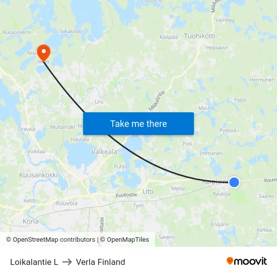Loikalantie L to Verla Finland map