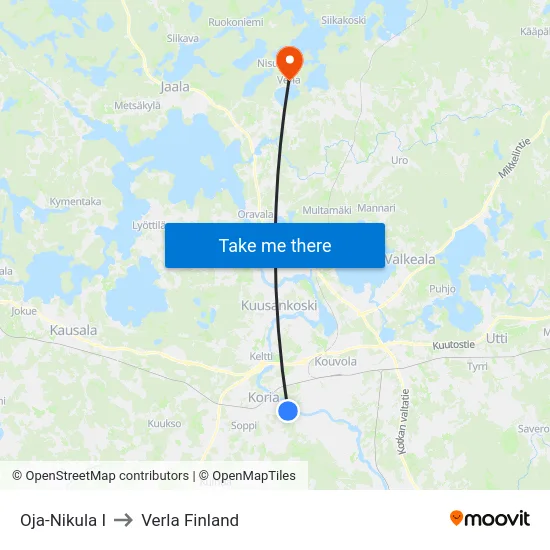 Oja-Nikula I to Verla Finland map