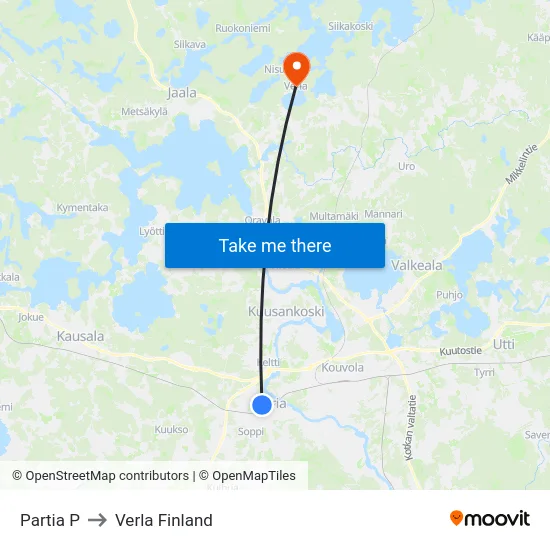 Partia P to Verla Finland map