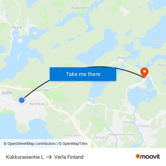 Kukkuraisentie L to Verla Finland map