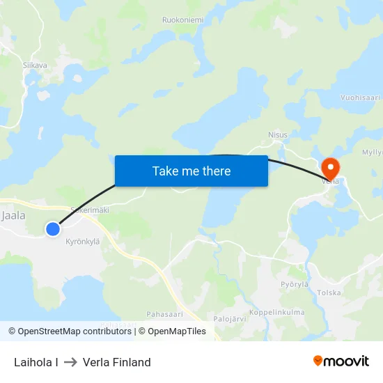 Laihola I to Verla Finland map