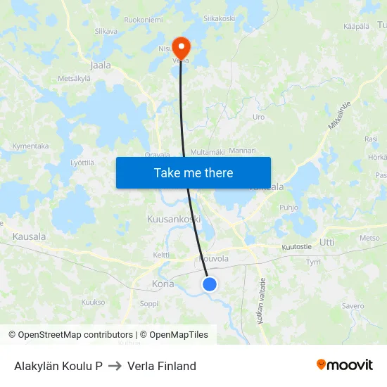 Alakylän Koulu P to Verla Finland map