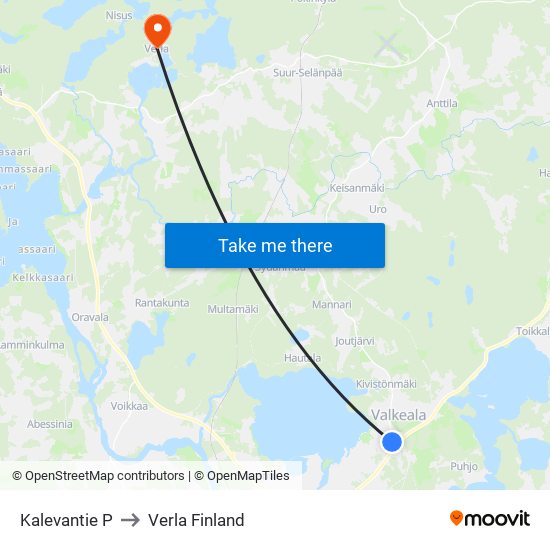 Kalevantie P to Verla Finland map