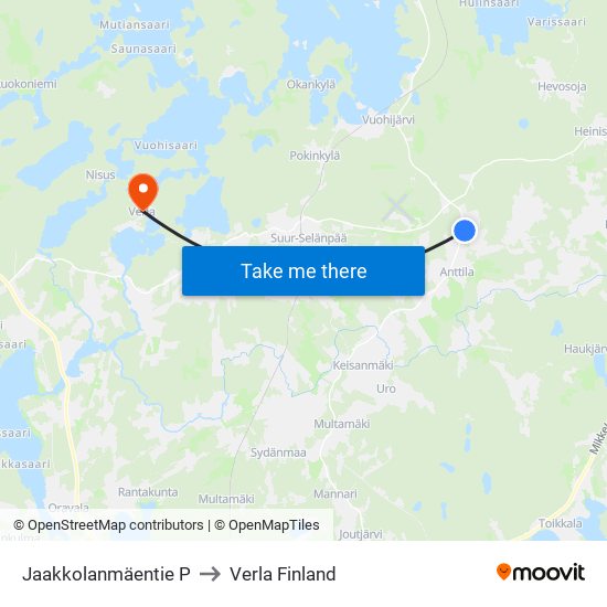 Jaakkolanmäentie P to Verla Finland map