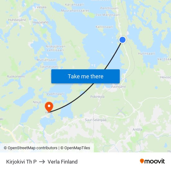 Kirjokivi Th P to Verla Finland map