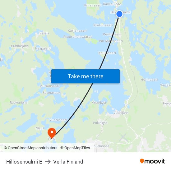 Hillosensalmi E to Verla Finland map