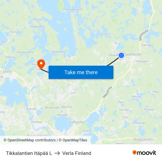 Tikkalantien Itäpää L to Verla Finland map