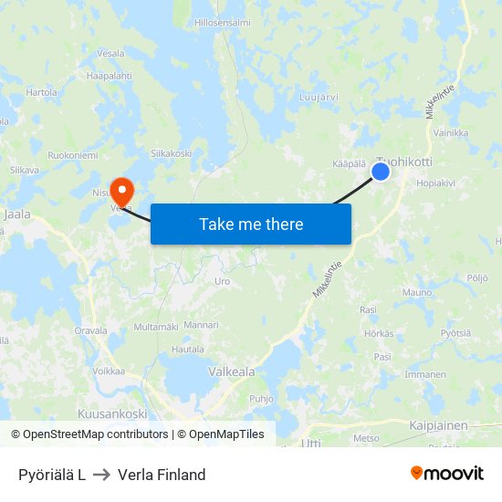 Pyöriälä L to Verla Finland map