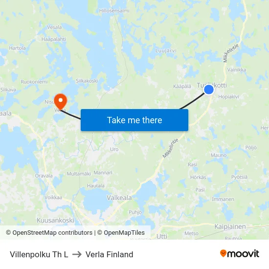 Villenpolku Th L to Verla Finland map