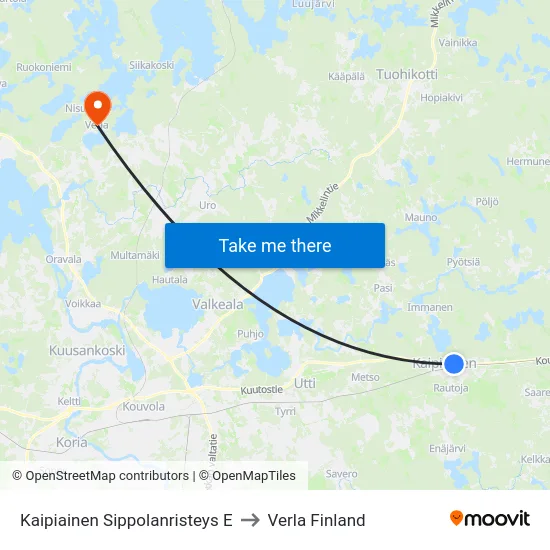 Kaipiainen Sippolanristeys E to Verla Finland map