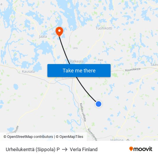 Urheilukenttä (Sippola) P to Verla Finland map
