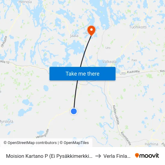 Moision Kartano P (Ei Pysäkkimerkkiä) to Verla Finland map